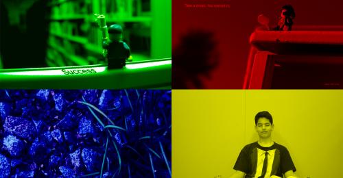 Image of 4 photographs captured by students arranged in quadrants with primary color overlay.